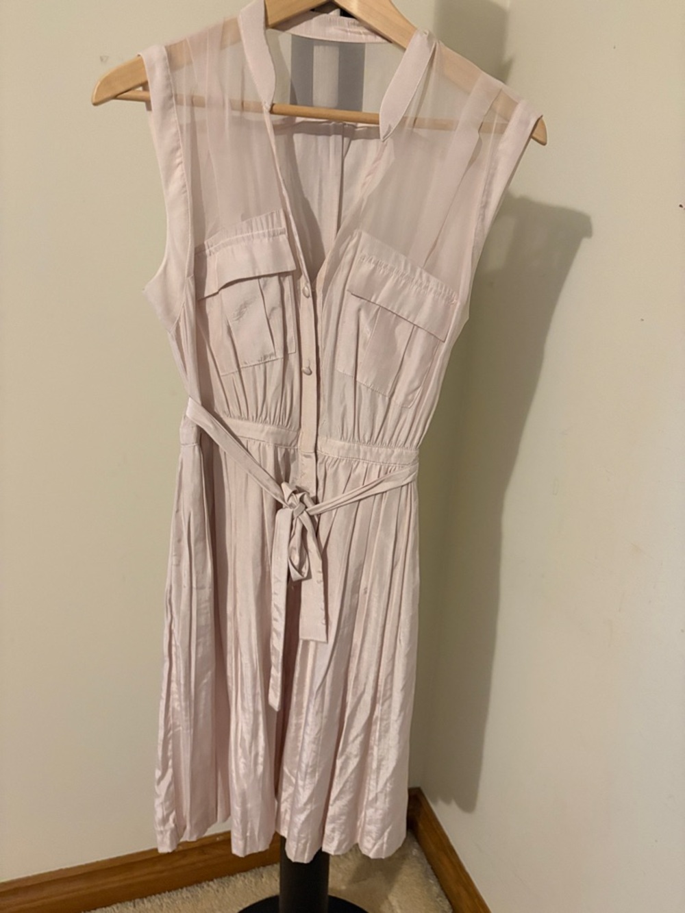 Anthropologie Sleeveless Pale Pink Tie-Waist Midi Shirt Dress